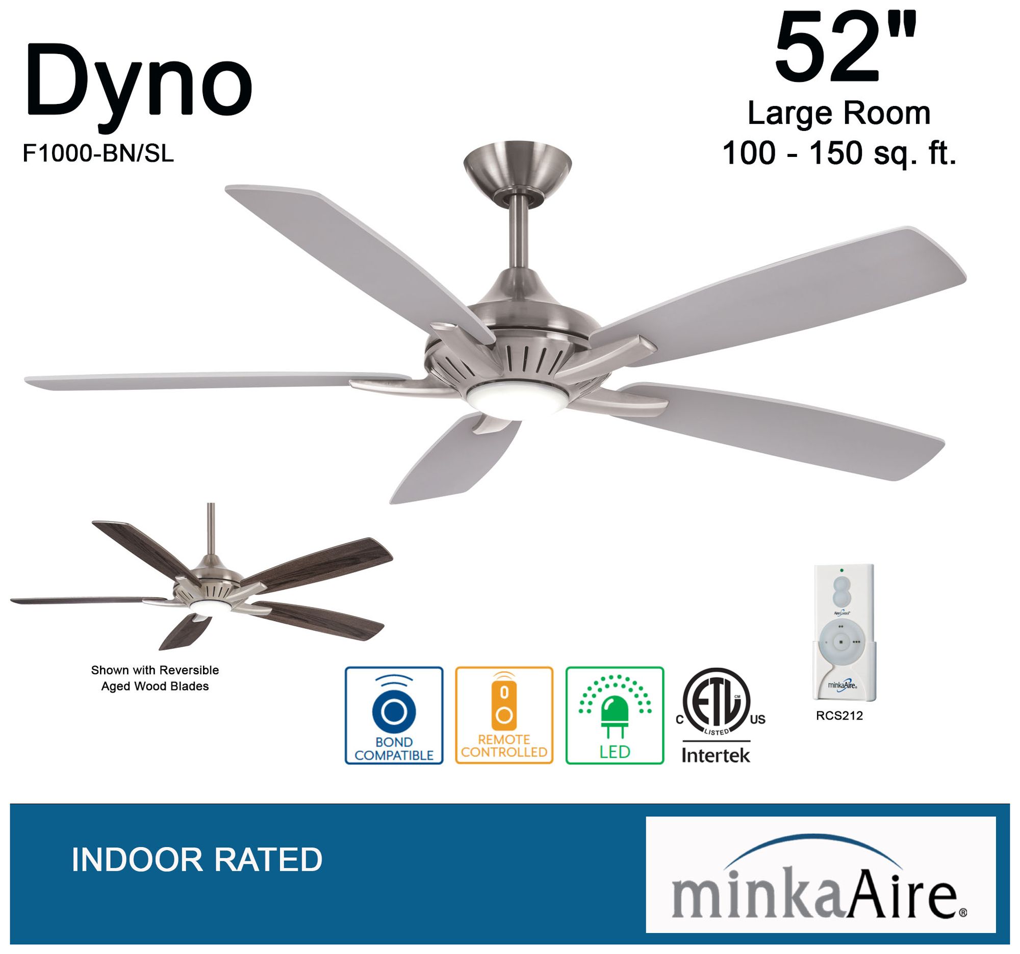 52" Minka Aire Dyno Brushed Nickel Wood LED Ceiling Fan with Remote