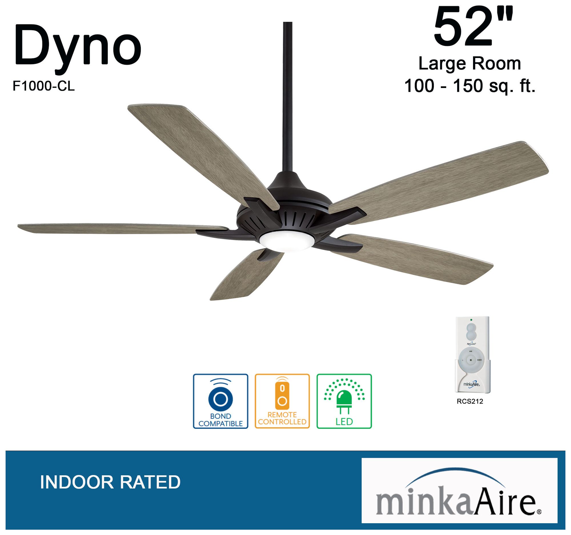 52" Minka Aire Dyno Coal Black LED Ceiling Fan with Remote Control
