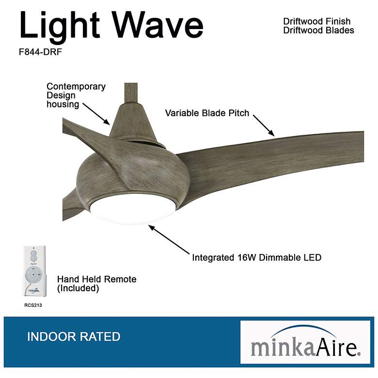 Image 3 52" Minka Aire Light Wave Driftwood LED Ceiling Fan with Remote more views