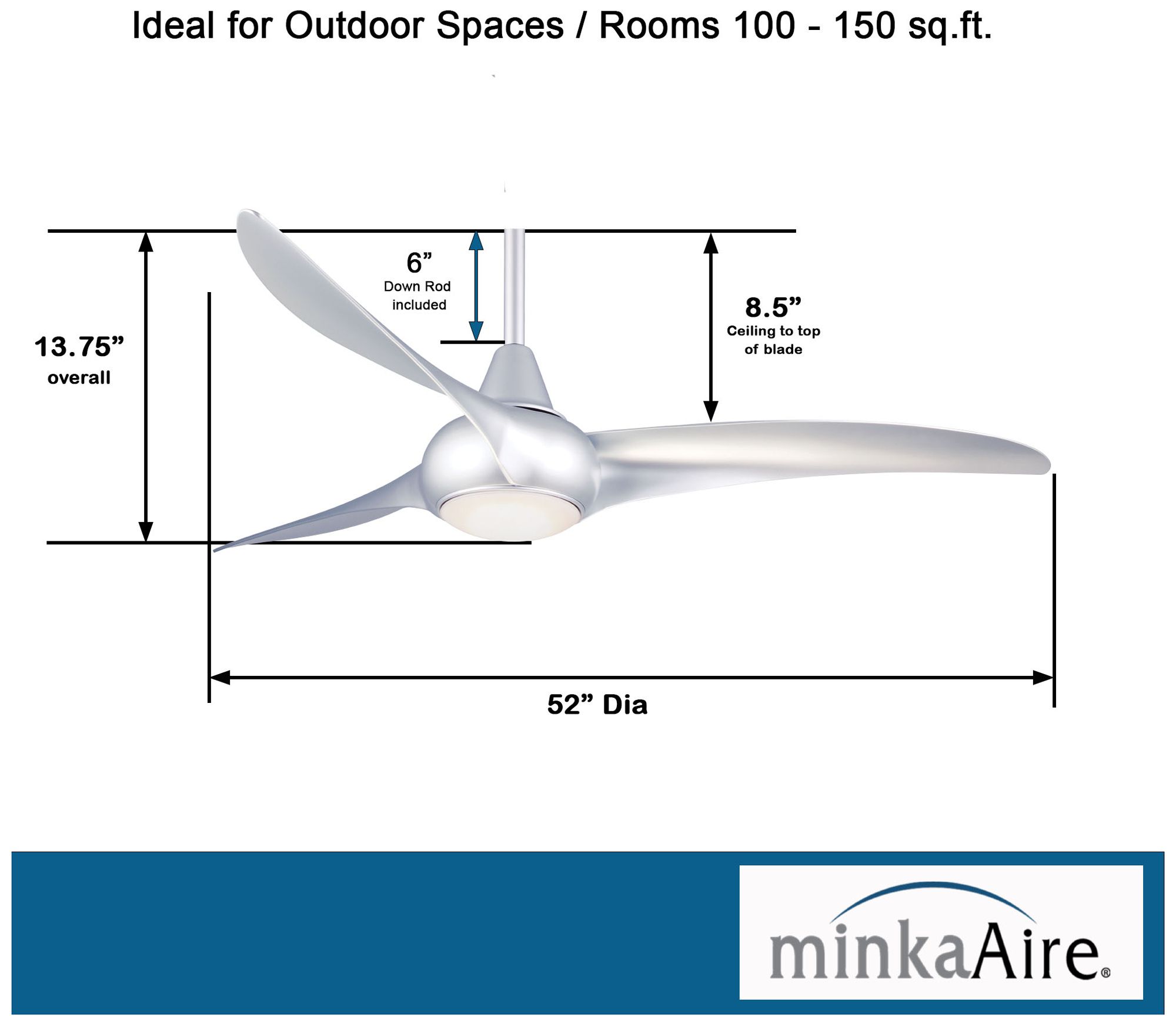 52" Minka Aire Light Wave Silver Modern Ceiling Fan with Remote