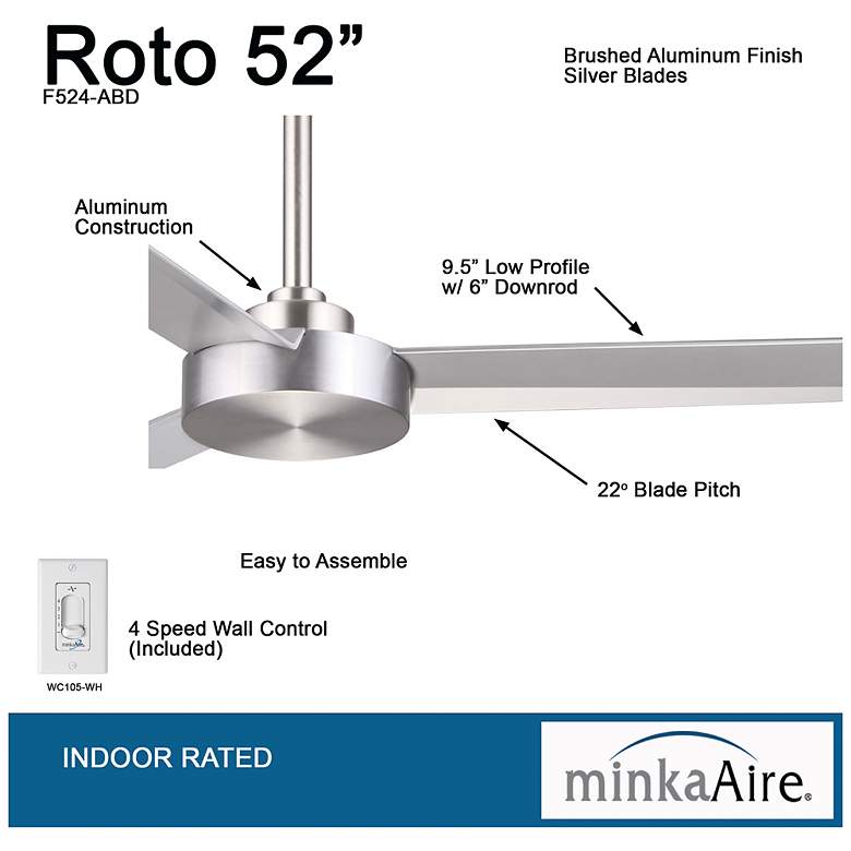 Image 6 52" Minka Aire Roto Brushed Aluminum Ceiling Fan with Wall Control more views