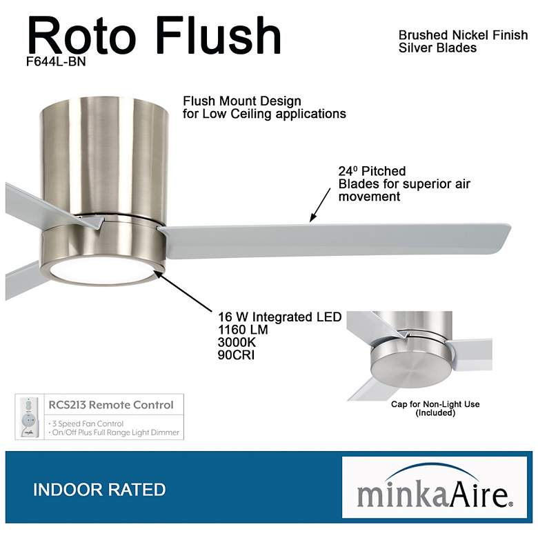 Image 7 52" Minka Aire Roto Brushed Nickel LED Hugger Ceiling Fan with Remote more views