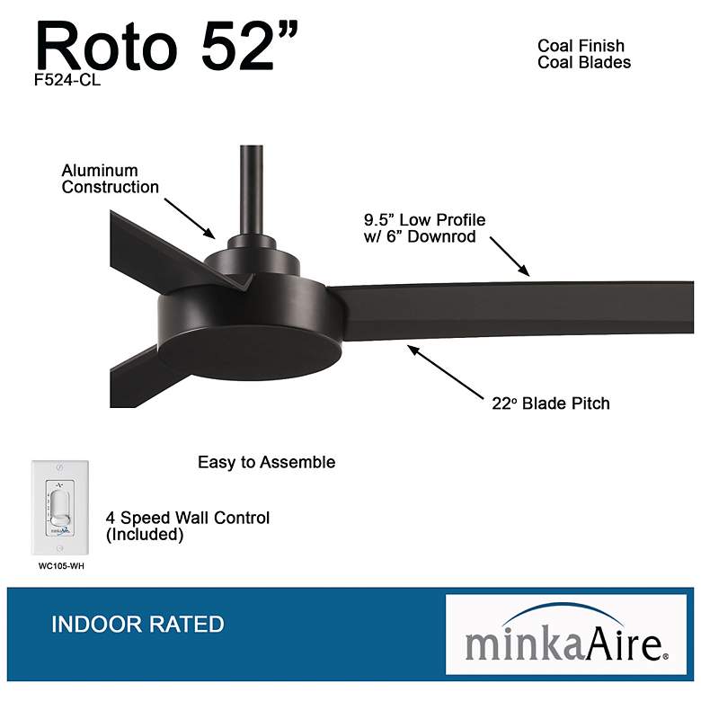 Image 6 52" Minka Aire Roto Coal Black Ceiling Fan with Wall Control more views