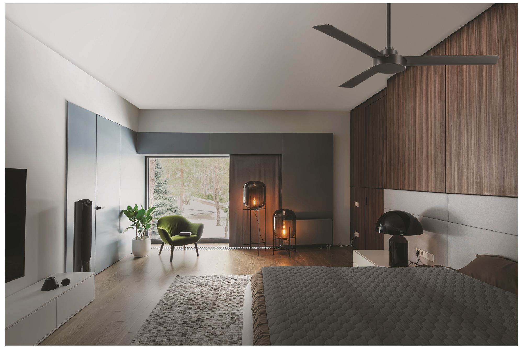 52" Minka Aire Roto Coal Black Ceiling Fan with Wall Control