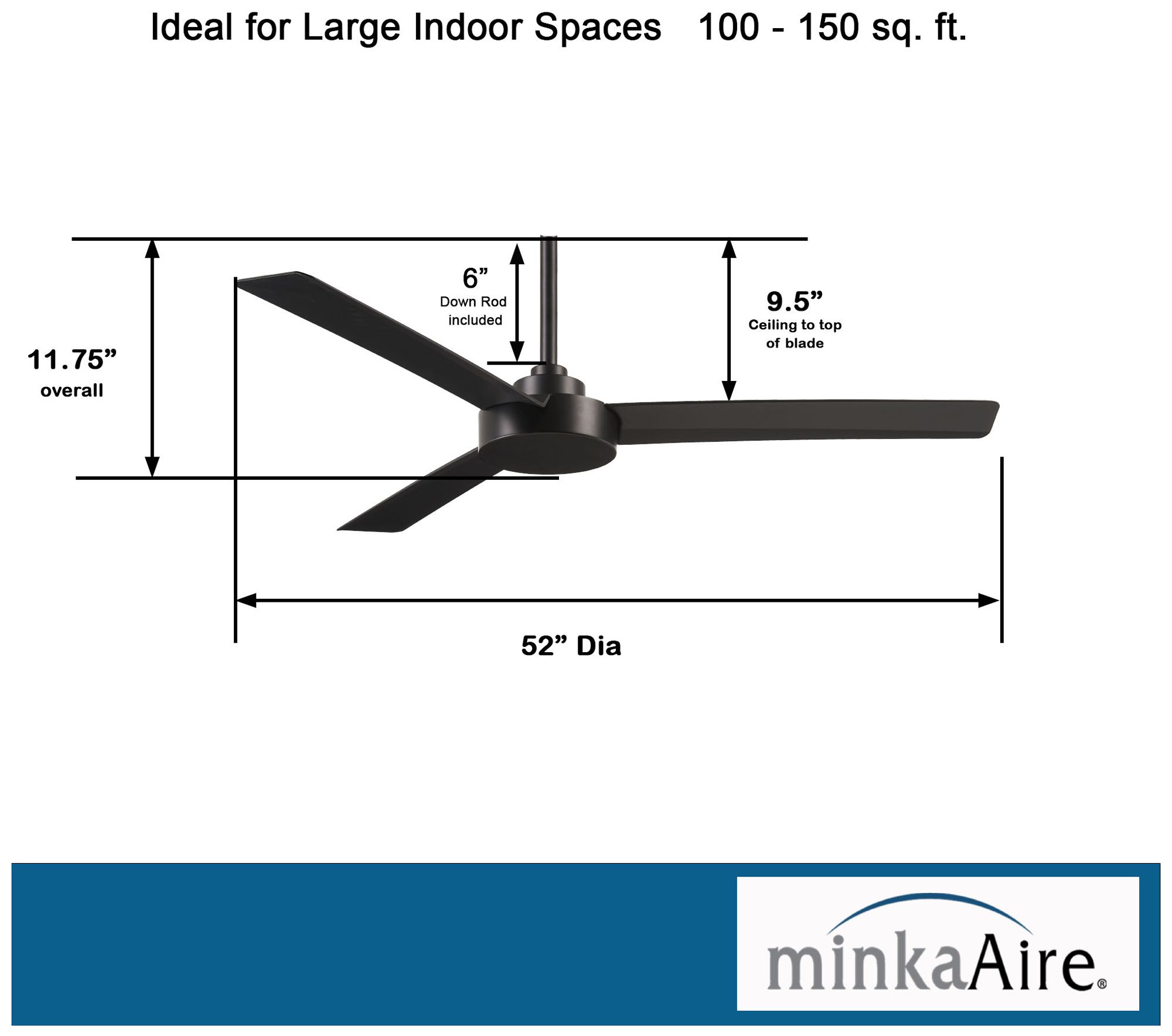 52" Minka Aire Roto Coal Black Ceiling Fan with Wall Control
