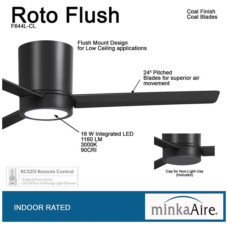 Image 6 52" Minka Aire Roto Coal LED Hugger Ceiling Fan with Remote more views
