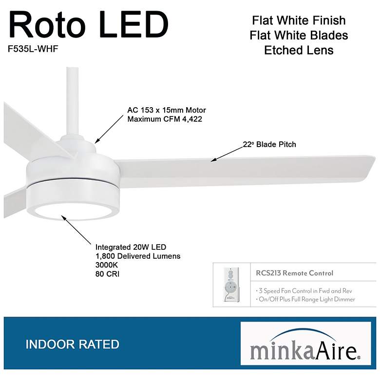 Image 4 52" Minka Aire Roto Flat White Indoor LED Ceiling Fan with Remote more views
