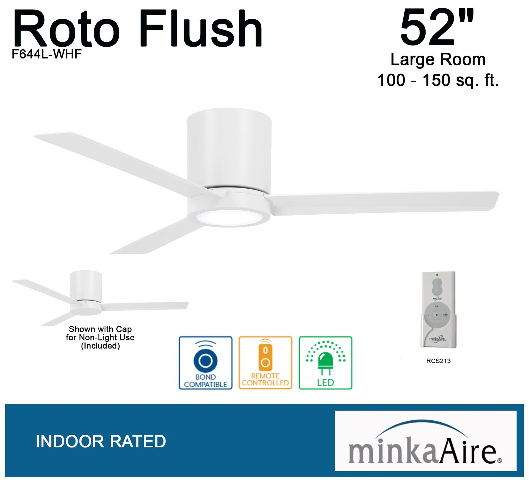 52" Minka Aire Roto Flat White LED Hugger Ceiling Fan with Remote