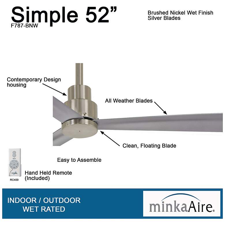 Image 6 52" Minka Aire Simple Brushed Nickel Wet Ceiling Fan with Remote more views