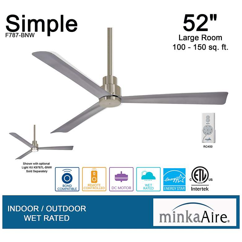 Image 7 52" Minka Aire Simple Brushed Nickel Wet Ceiling Fan with Remote more views