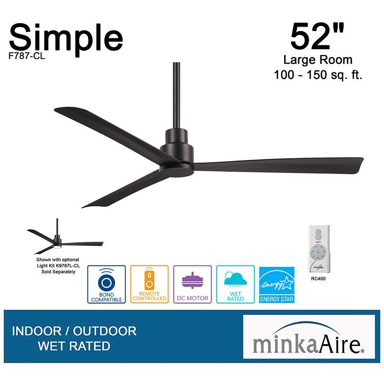 Image 6 52" Minka Aire Simple Coal Finish Wet Ceiling Fan with Remote Control more views