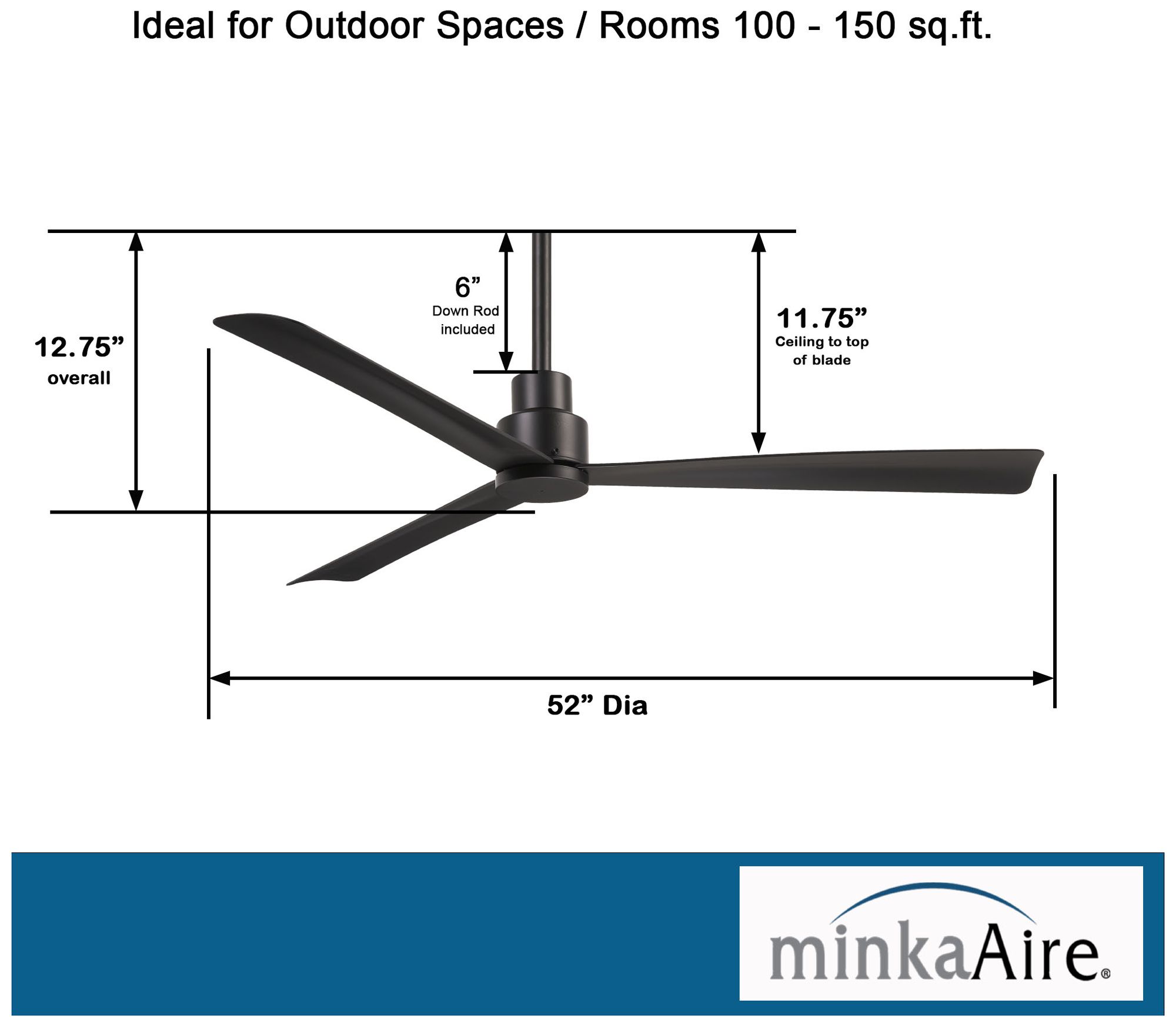 52" Minka Aire Simple Coal Finish Wet Ceiling Fan with Remote Control