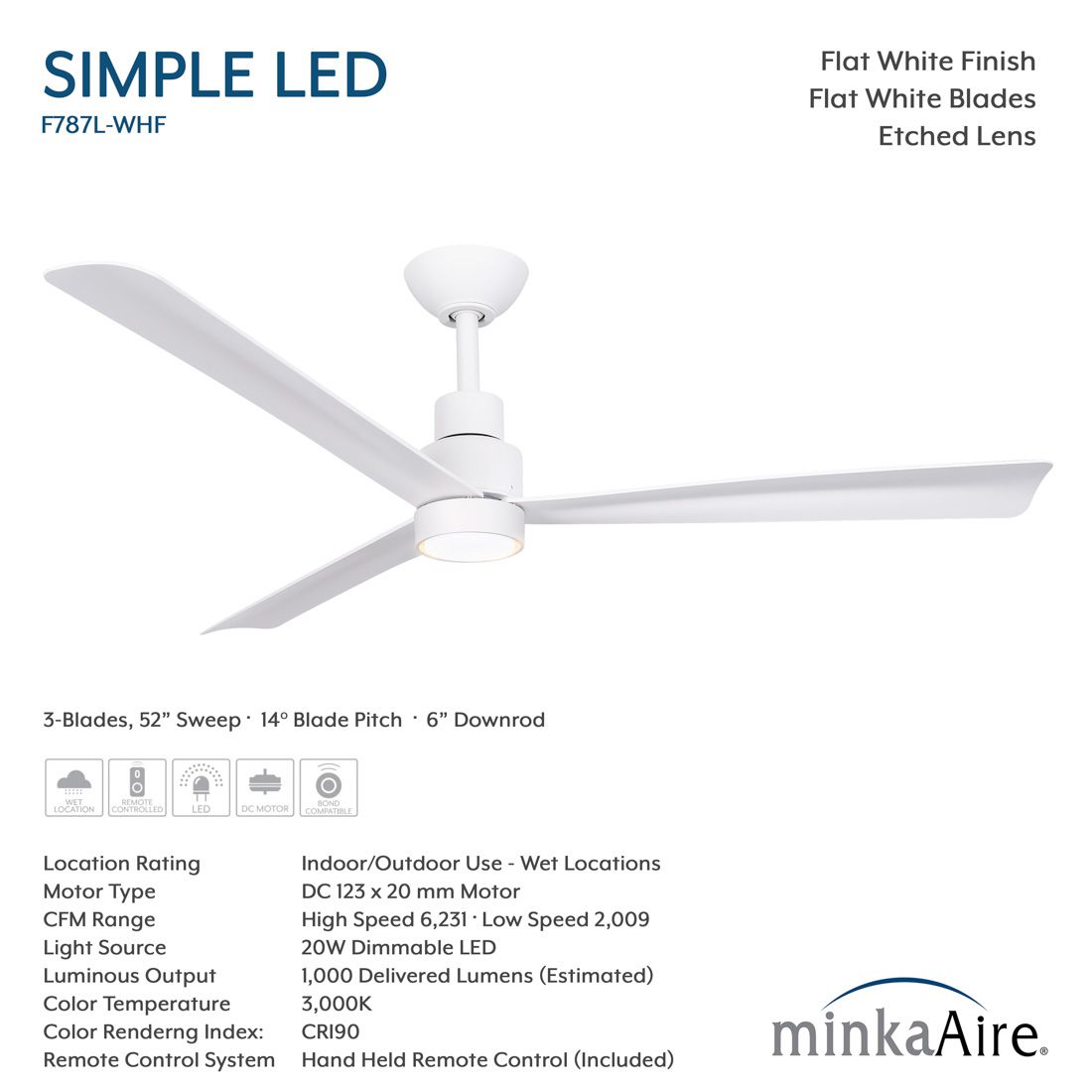 Image 6 52" Minka Aire Simple Flat White LED Ceiling Fan more views