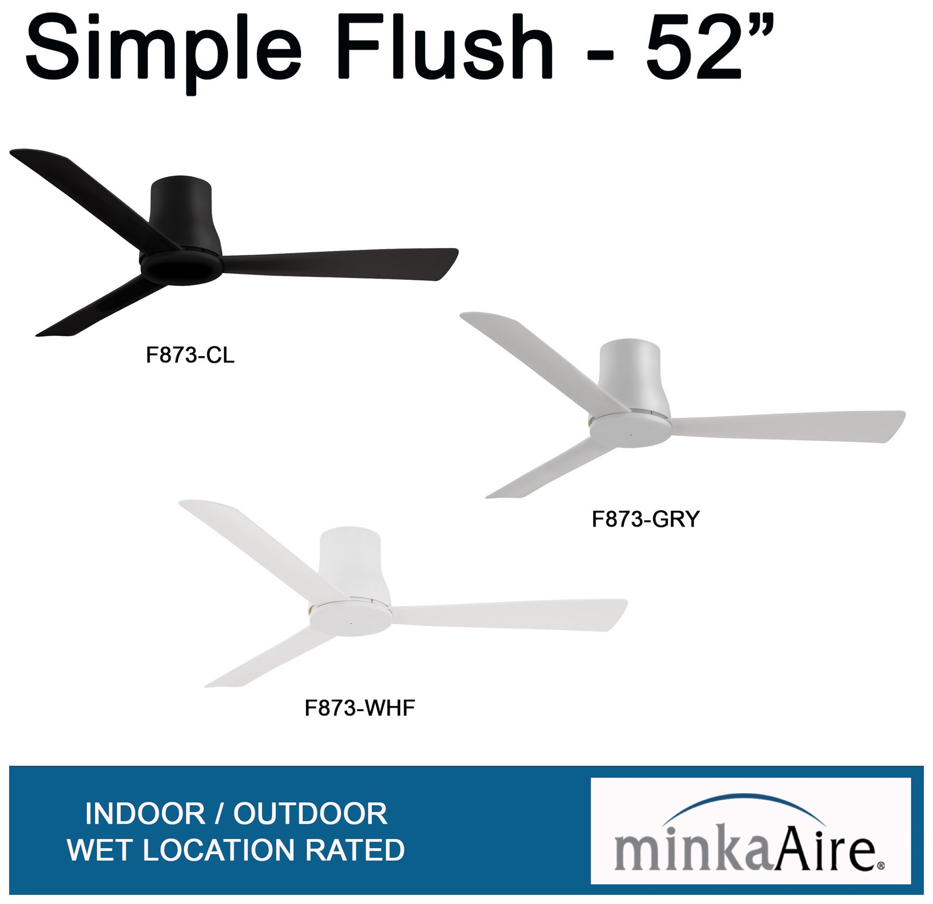 52" Minka Aire Simple Flush Coal Black Outdoor Hugger Ceiling Fan in scene