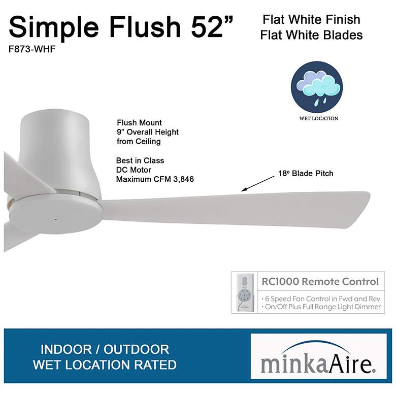 Image 7 52" Minka Aire Simple Flush Flat White Outdoor Hugger Ceiling Fan more views