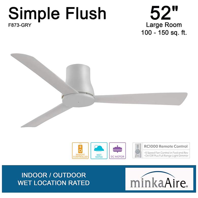 Image 7 52" Minka Aire Simple Flush Gray Outdoor Hugger Ceiling Fan more views