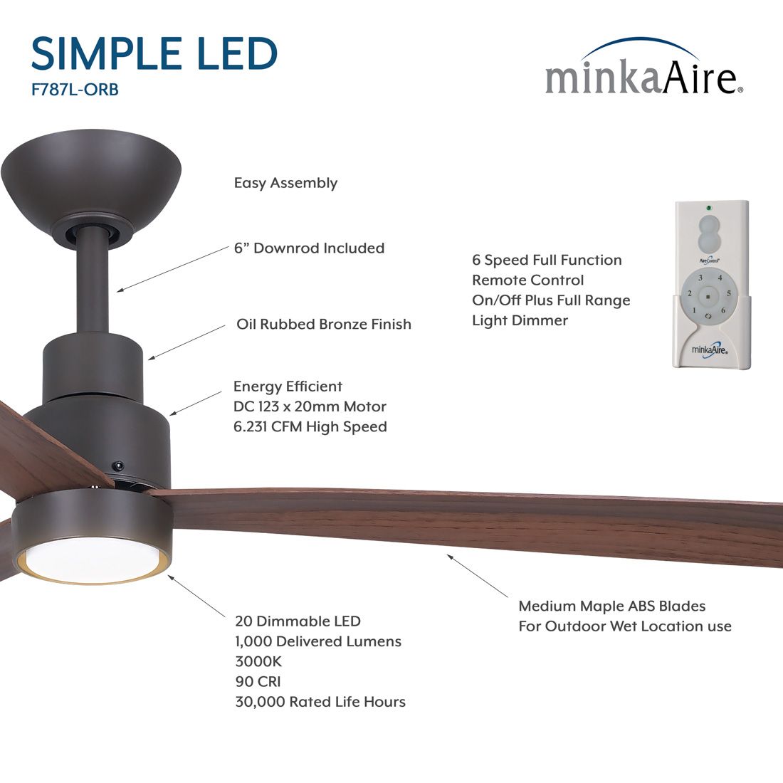 Thumbnail4 of 52" Minka Aire Simple Oil-Rubbed Bronze LED Ceiling Fan more views