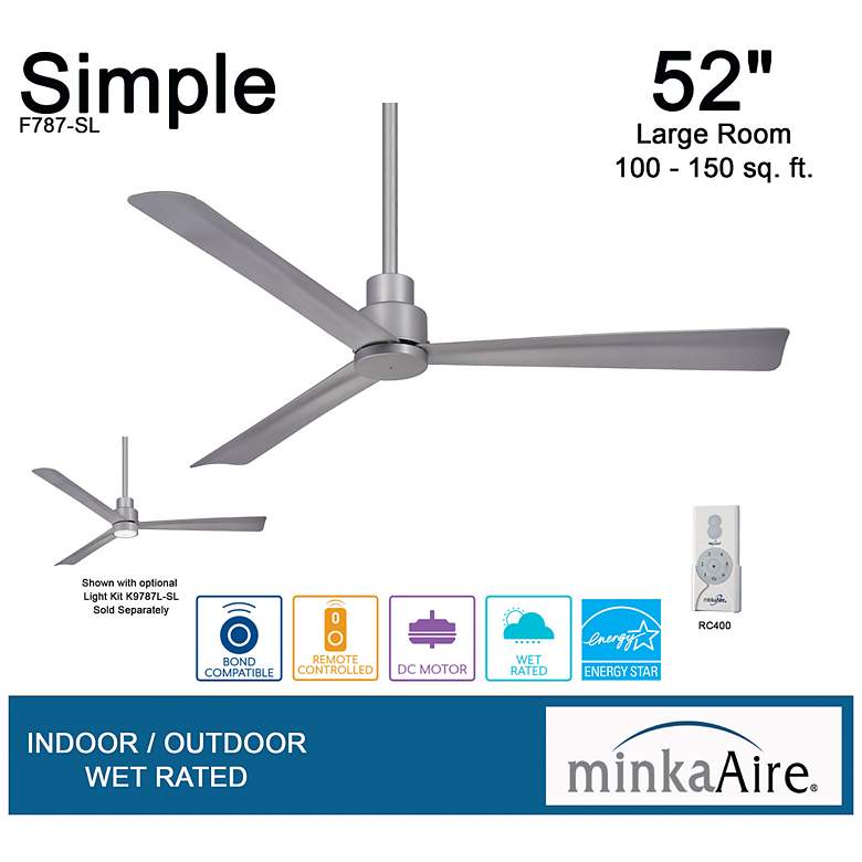 Image 5 52" Minka Aire Simple Silver Ceiling Fan with Remote more views