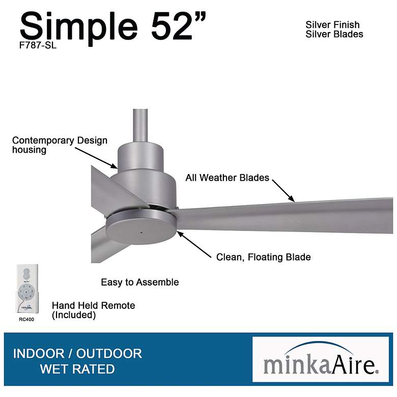 Image 6 52" Minka Aire Simple Silver Ceiling Fan with Remote more views