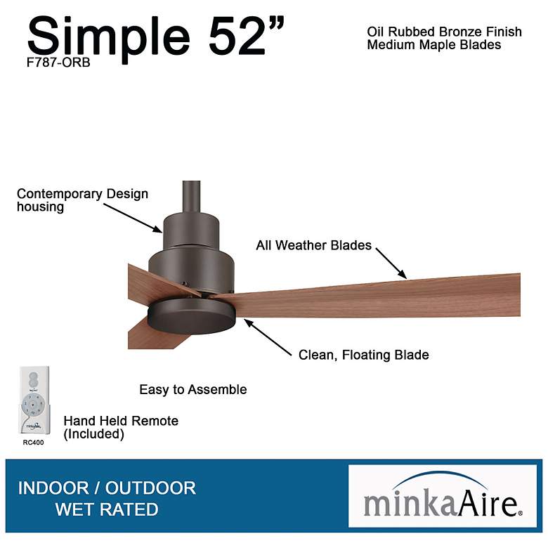 Image 7 52" Minka Aire Simple Wet Location Ceiling Fan with Remote Control more views