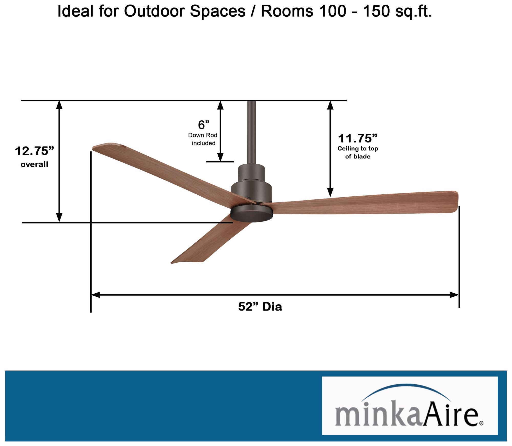 52" Minka Aire Simple Wet Location Ceiling Fan with Remote Control
