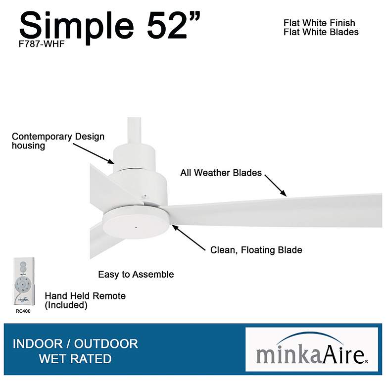 Image 4 52" Minka Aire Simple White Modern Outdoor Ceiling Fan with Remote more views