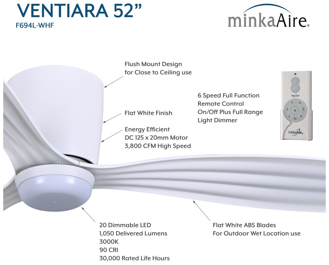 Image 4 52" Minka Aire Ventiara 52-in LED Flat White 3-Blade Ceiling Fan more views
