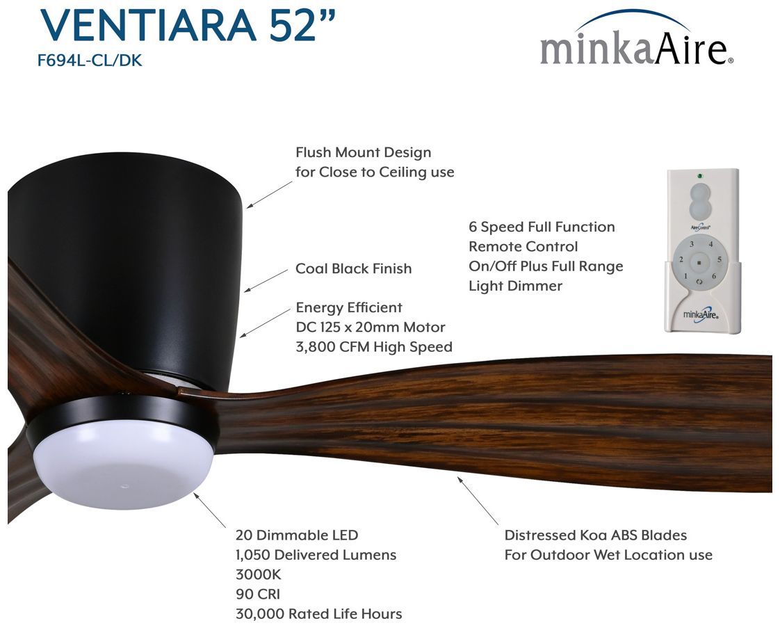 Image 6 52" Minka Aire Ventiara LED Coal Black 3-Blade Ceiling Fan more views