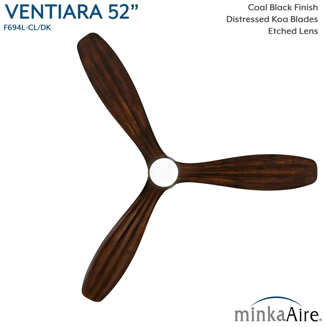 52" Minka Aire Ventiara LED Coal Black 3-Blade Ceiling Fan