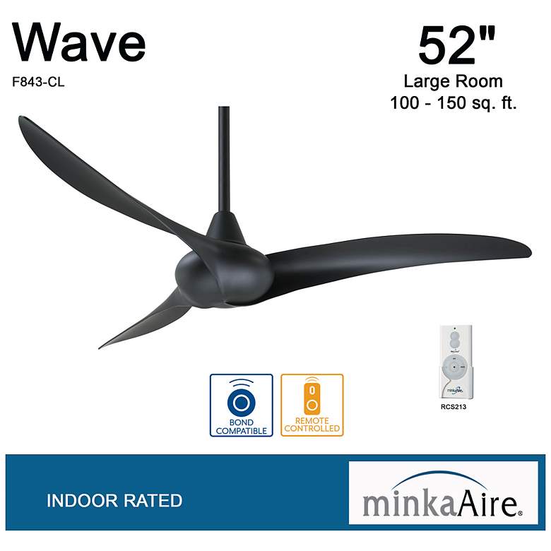 Image 5 52 inch Minka Aire Wave Coal Black Indoor Ceiling Fan with Remote Control more views