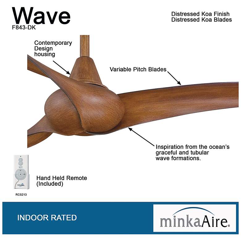 Image 6 52 inch Minka Aire Wave Distressed Koa Indoor Ceiling Fan with Remote more views