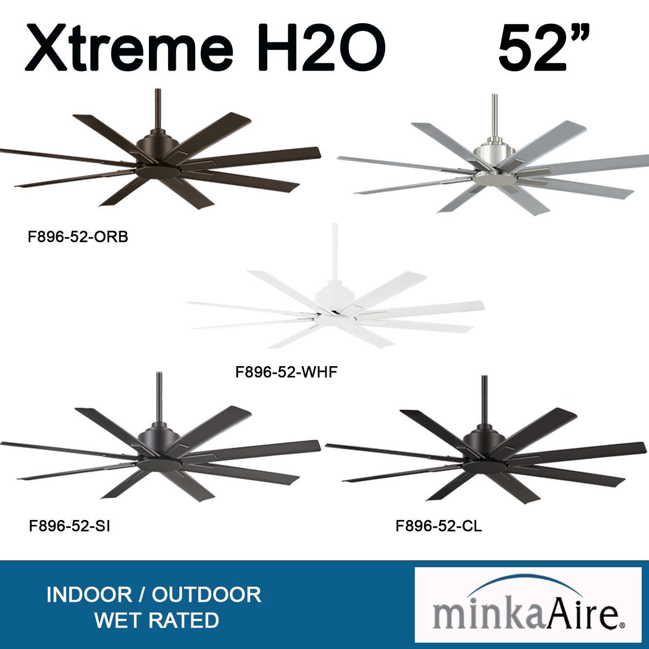 52" Minka Aire Xtreme H2O Brushed Nickel Wet Ceiling Fan with Remote