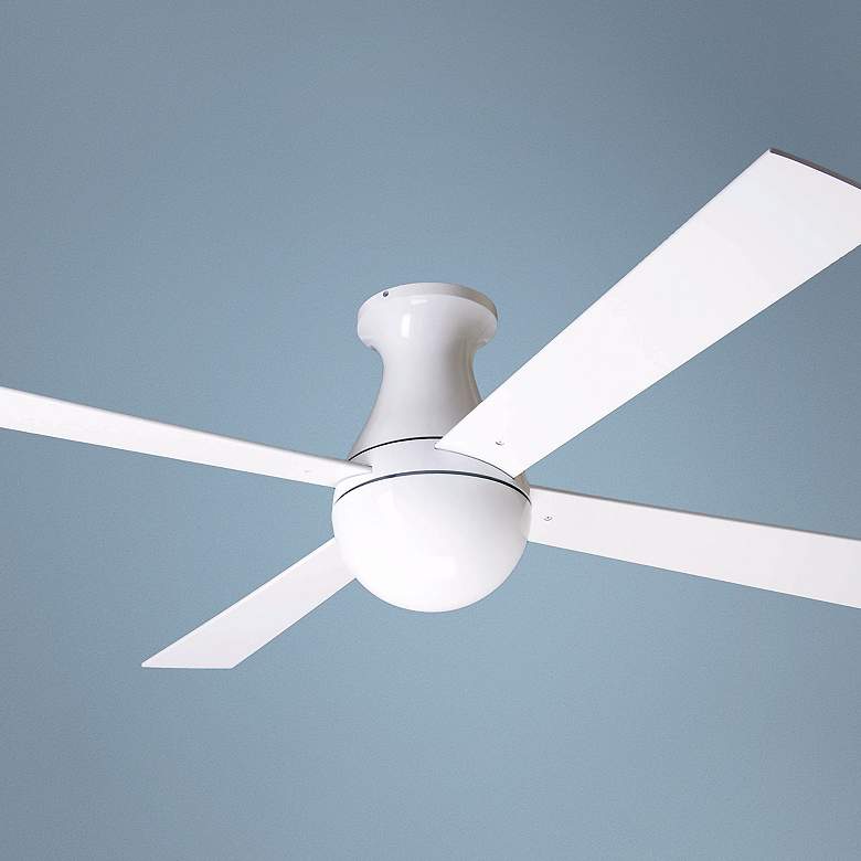 Image 1 52" Modern Fan Ball Gloss White Hugger Ceiling Fan with Wall Control