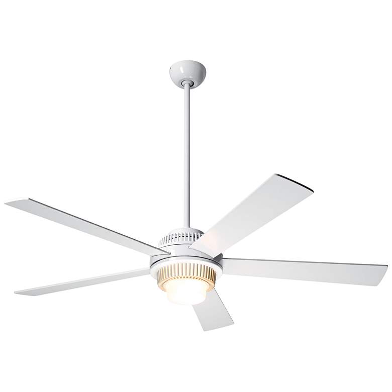 Image 1 52 inch Modern Fan Solus Gloss White LED Ceiling Fan with Wall Control