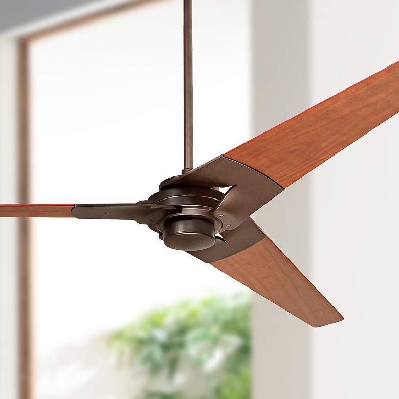 Image 1 52" Modern Fan Torsion Bronze Mahogany Ceiling Fan with Wall Control