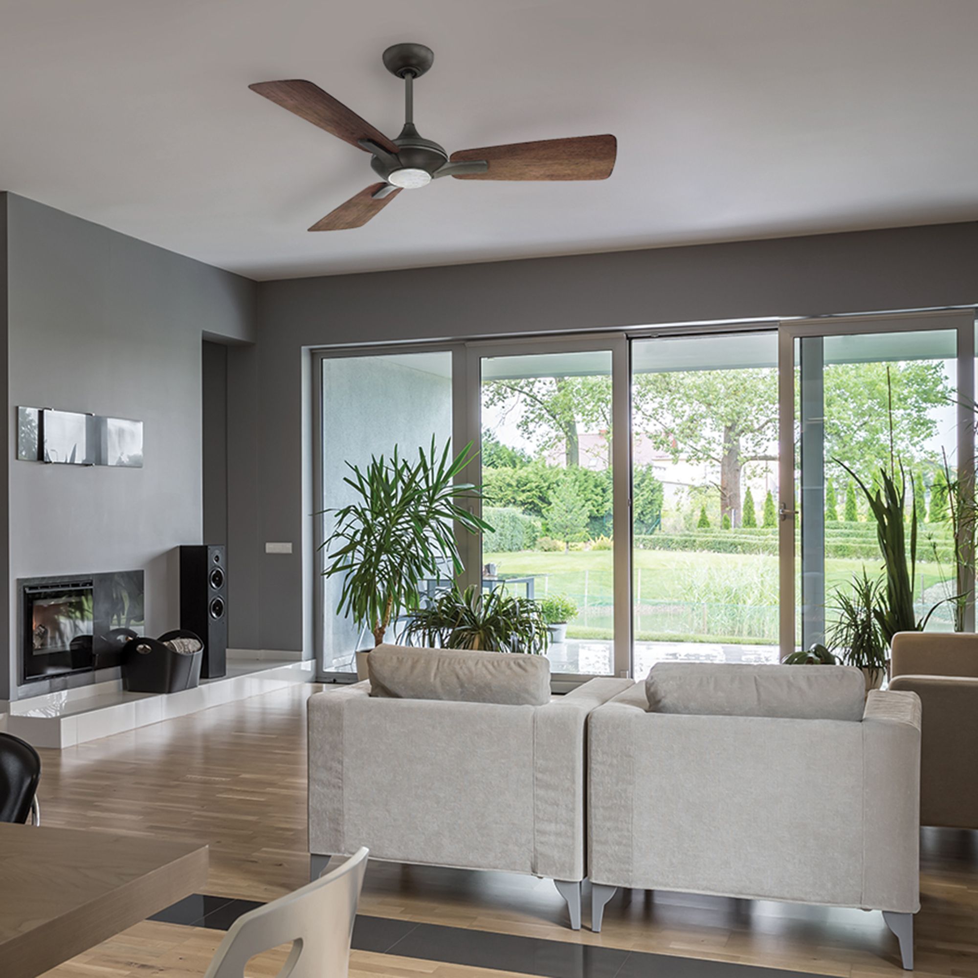 52" Modern Forms Mykonos 3 Bronze LED Smart Indoor/Outdoor Ceiling Fan in scene