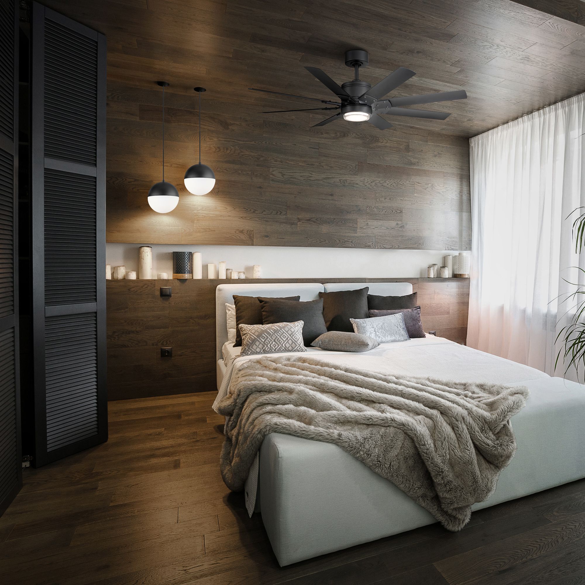 52" Modern Forms Renegade Matte Black LED Ceiling Fan in scene