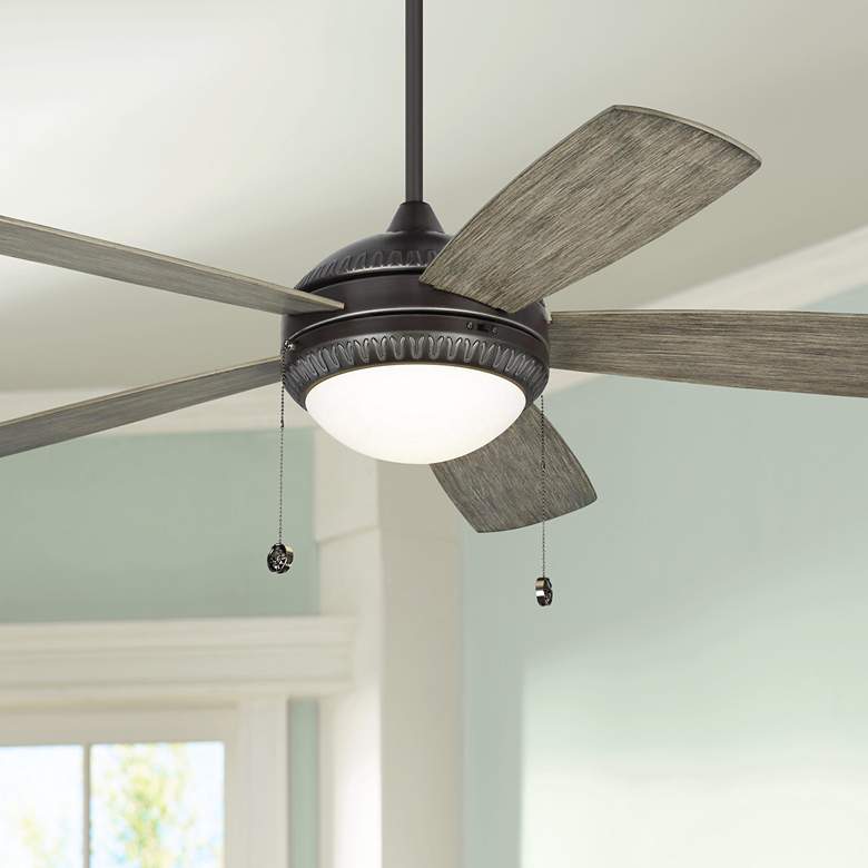 Image 1 52" Monte Carlo Discus Ornate Aged Pewter LED Pull Chain Ceiling Fan
