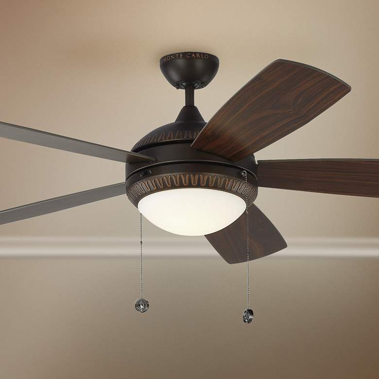 Image 1 52" Monte Carlo Discus Ornate Roman Bronze LED Pull Chain Ceiling Fan