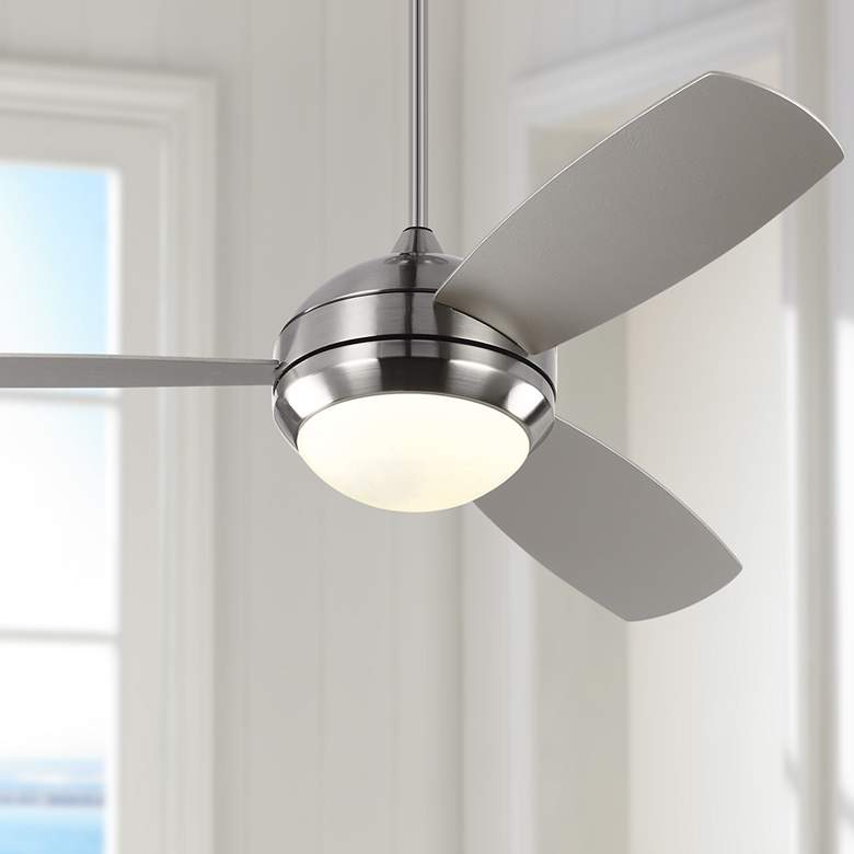 Image 1 52" Monte Carlo Discus Trio Brushed Steel Damp Rated LED Ceiling Fan