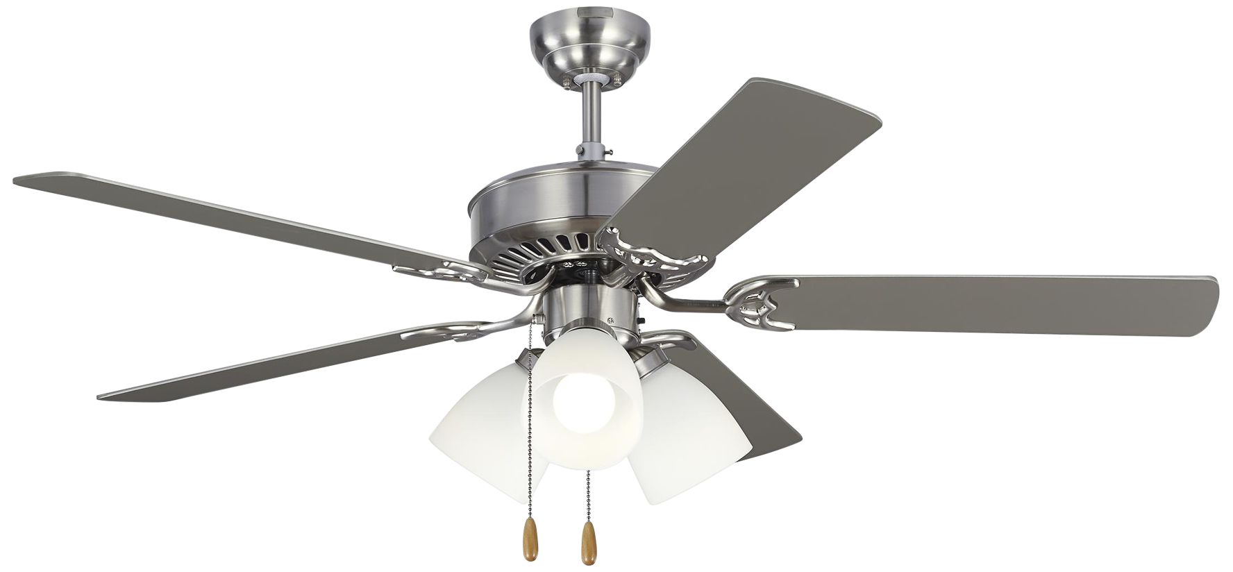 52" Monte Carlo Haven LED Brushed Steel 3-Light Pull Chain Ceiling Fan