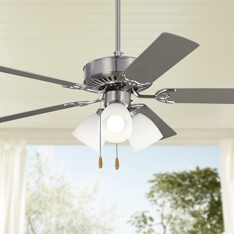 Image 1 52 inch Monte Carlo Haven LED Brushed Steel 3-Light Pull Chain Ceiling Fan