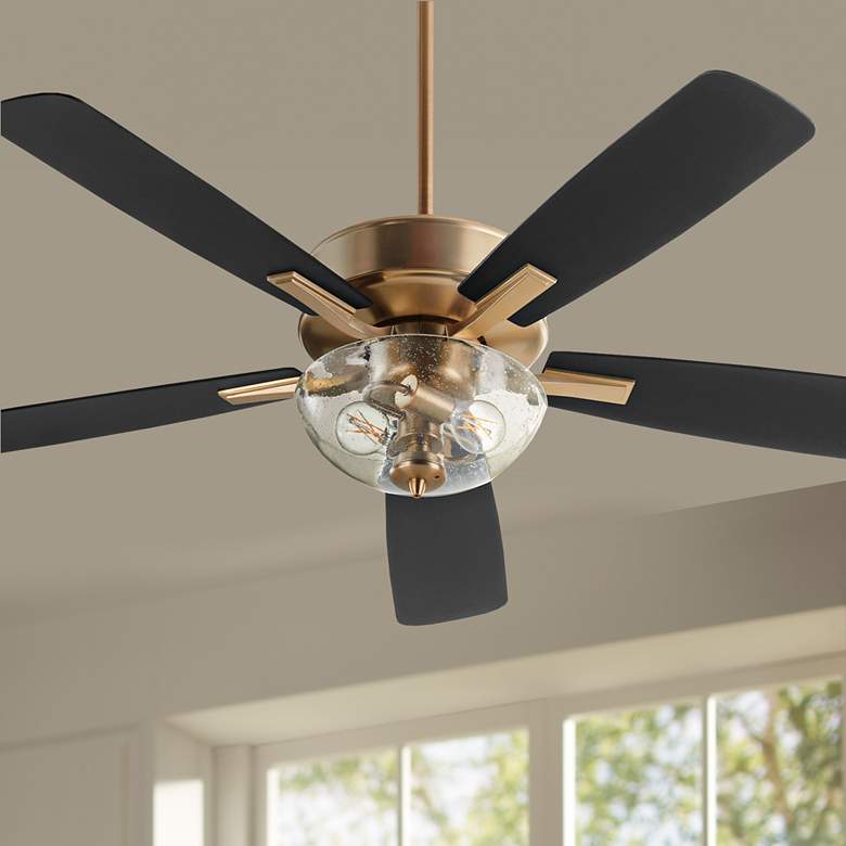 Image 1 52" Ovation Aged Brass LED Ceiling Fan w/ Clear Seeded Glass