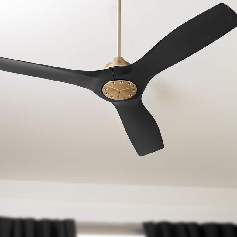 Image 1 52" Oxygen Avalon Brass and Black Damp Ceiling Fan with Wall Control