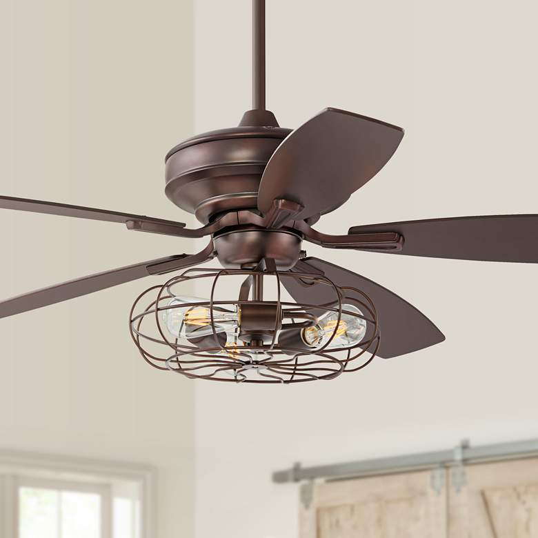 Image 1 52 inch Pacific Beach Bronze Ceiling Fan with LED Cage Light Kit