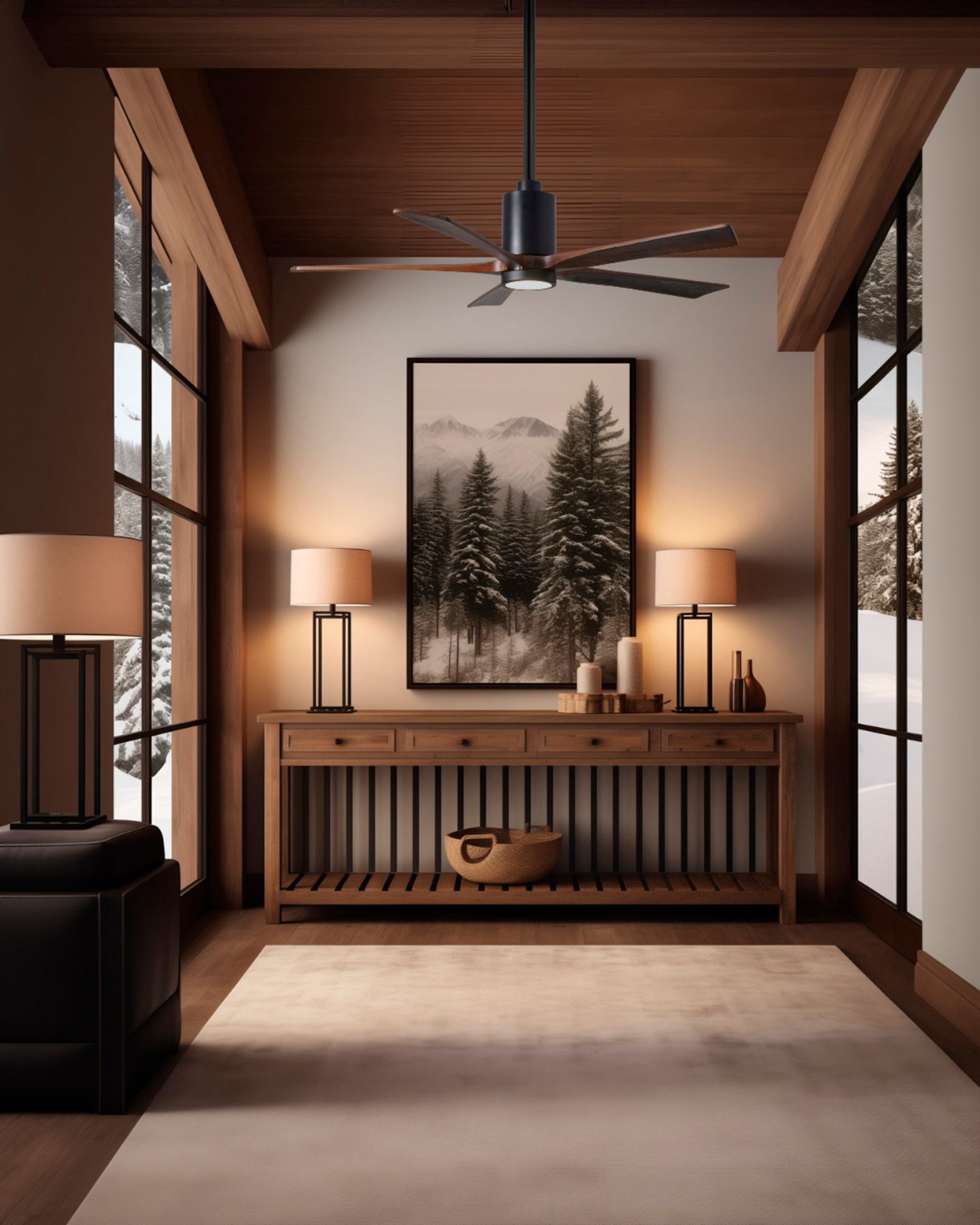 Image 4 52" Patricia-5 Matte Black LED Ceiling Fan w/ Walnut Blades more views