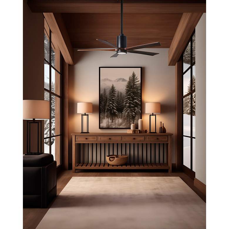 Image 4 52" Patricia-5 Matte Black LED Ceiling Fan w/ Walnut Blades more views