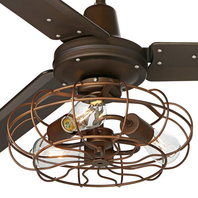 Image 3 52 inch Plaza DC Bronze Ceiling Fan with Vintage Cage LED Kit with Remote more views