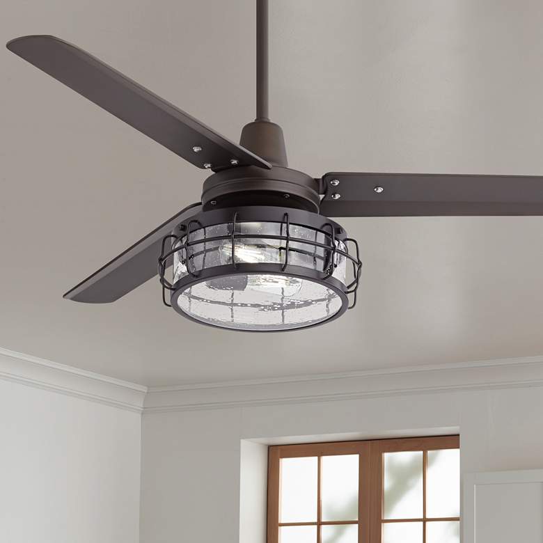 Image 1 52 inch Plaza DC Bronze Clear Seedy Glass LED Ceiling Fan with Remote