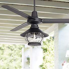 Image1 of 52" Plaza DC Matte Black Finish Damp Rated LED Ceiling Fan
